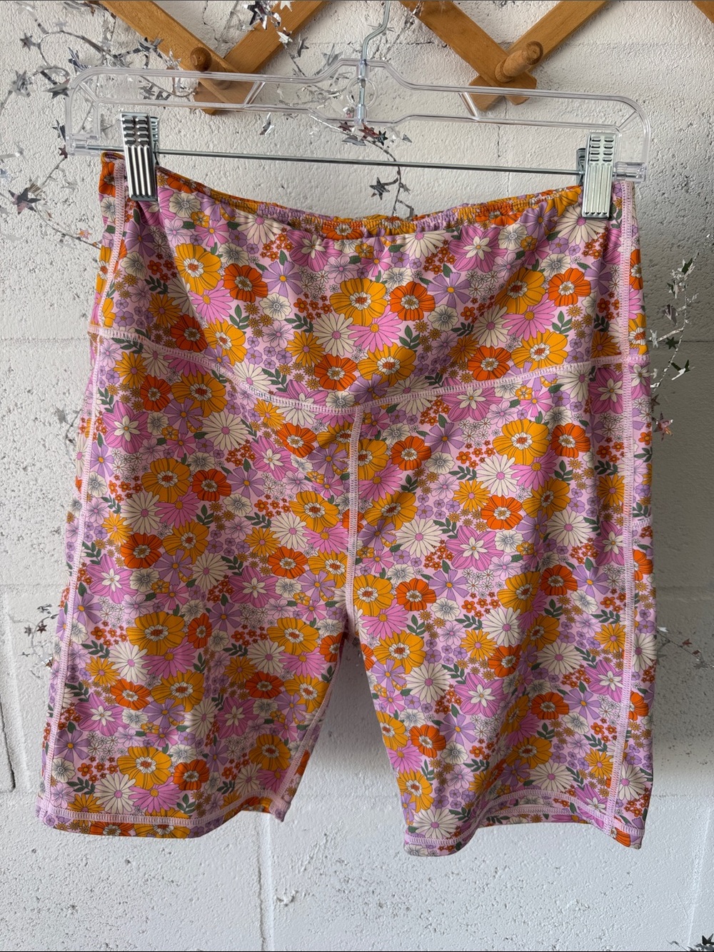 Pink Lily Pink & Orange Floral High-Rise Bike Shorts